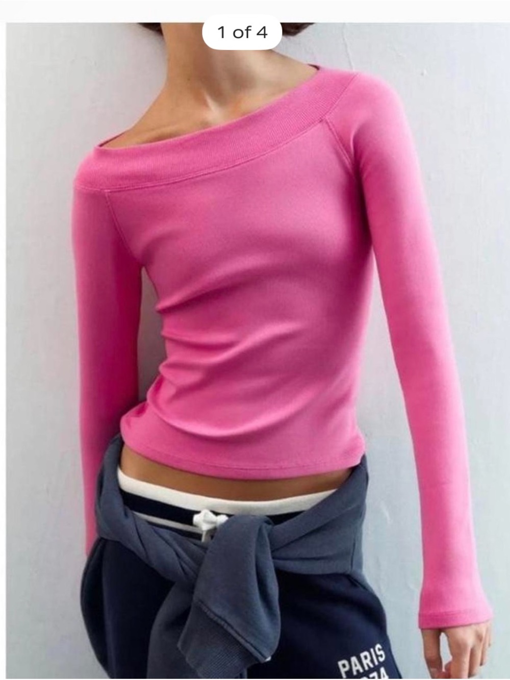 Zara Pink Off-the-Shoulder Slim Fit Sweater
